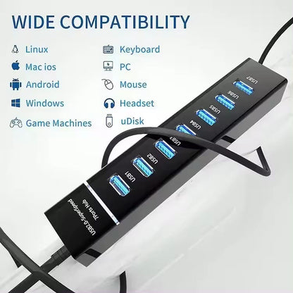 🔌 Multiplicador USB 3.0 de 7 Puertos – Alta Velocidad y Rendimiento
